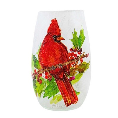 Stony Creek 5.25 In Birds Of Winter Pre-Lit Small Vase Christmas Lighted Glass Accent , Christmas Decor Cardinal  Holly Berries (1PC)