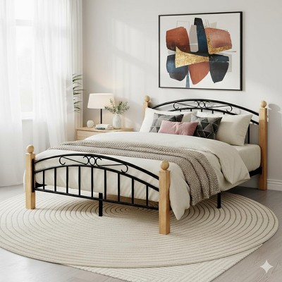 Bed Frame with Headboard,Queen Size Platform Bed,Wooden Slat Support, No Box Spring Needed, Noise Free Sleep,Easy Assembly