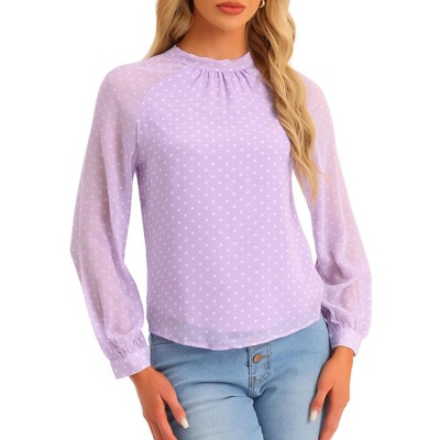 Allegra K Women's Chiffon Work Formal Casual Tie Back Long Sleeve Polka Dots Blouse