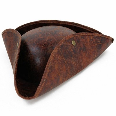 Skeleteen Kids Faux Leather Pirate Hat - Brown - Distressed Leather Colonial Style Tricorn Hat