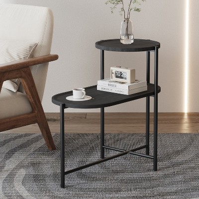 Small Coffee Tables Modern Sofa Side Table with Wood Storage Shelf