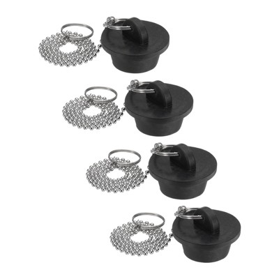 Unique Bargains Rubber Stainless Steel Beaded Chain with Pull Ring Drain Stopper 4 Pcs