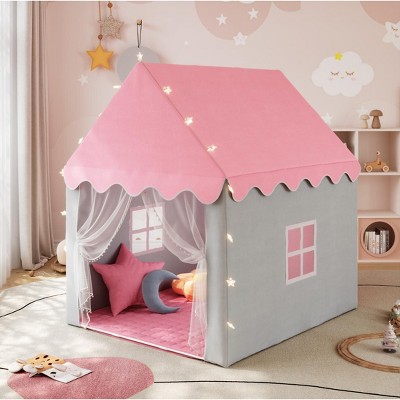 SUGIFT Kids Playhouse Tent with Star Lights & Cotton Mat – Indoor & Outdoor Play Castle with Windows,  Spacious Play Tent for Girls