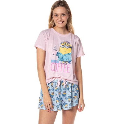 Despicable Me Minions Womens' Need Coffee Character Sleep Pajama Set Shorts Multicolored