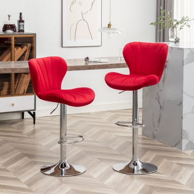 Roundhill Furniture Ellston Upholstered Adjustable Swivel Barstools in Red, Set of 2