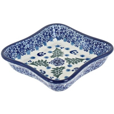 Blue Rose Polish Pottery 630 Ceramika Artystyczna Small Square Dish