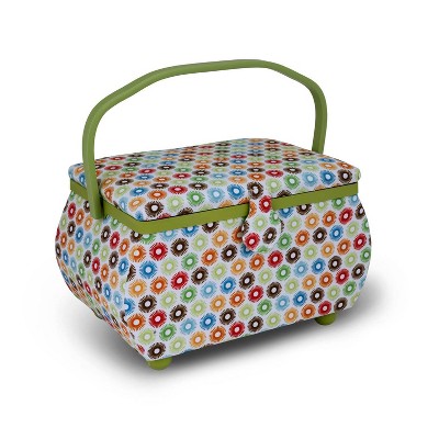Dritz Large Curved Sewing Basket: Cotton Storage Case & Organizer, 12.75" x 7.75" x 7.625", Travel Size