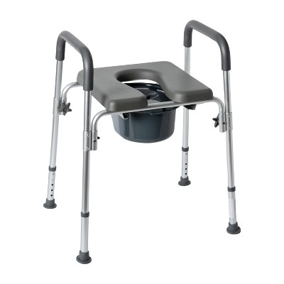 Emma and Oliver Shower Commode Chair with Safety Rail, Height Adjustable Frame, Padded Seat & Armrests, Removable Pail with Lid, Fits Most Toilets