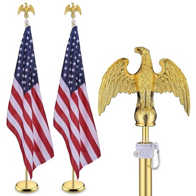 Yescom 2 Pack 6 Ft Sectional Indoor Flag Pole Kit Base Eagle Aluminum 3x5 Ft US Flag Gold