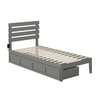Twin Oxford Bed with USB Turbo Charger and 2 XL Drawers Gray - AFI: Mid-Century Modern, No Box Spring Needed