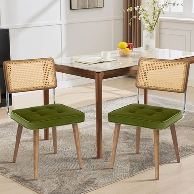 Natural Rattan Dining Chair, Modern Boho Kitchen Chair with Solid Wood Back & Legs, Upholstered Seat, Ideal for Kitchen or Dining Room