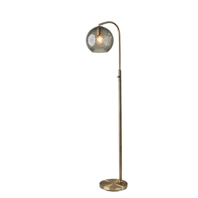 Adesso Camden Floor Lamp Antique Brass: Smoked Glass Globe, Mid-Century Modern Design, ETL Listed
