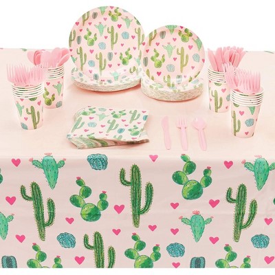 Sparkle and Bash 169 Pieces Party Decorations and Dinnerware Supplies with Cactus and Succulent Designs, Serves 24