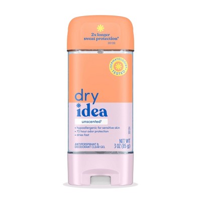Dry Idea Gel Deodorant & Antiperspirant - Unscented & Hypoallergenic For Sensitive Skin - 3oz