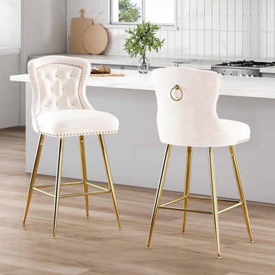 Kumasinova Velvet Bar Stools Set of 2 with Metal Legs,Wingback Counter Stools with Button Tufting,Counter Height Bar Stools for Kitchen Island Dining