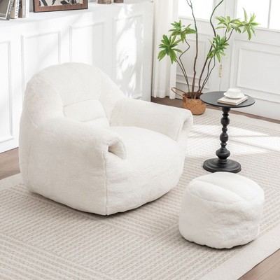 GDFStudio Kaelen Modern Faux Fur Upholstered Bean Bag Chair with Ottoman