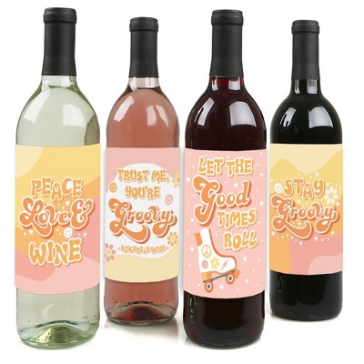 Big Dot of Happiness Stay Groovy - Boho Hippie Style Party Decorations for Women and Men - Wine Bottle Label Stickers - Set of 4