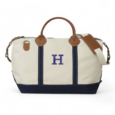 Personalization Mall Weekender Embroidered Initial Navy Canvas Duffel Bag