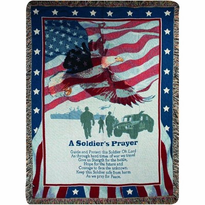Manual Woodworkers and Weavers A Soldier’s Prayer Tapestry Throw – 50" x 60" Patriotic Woven Blanket with Inspirational Military Tribute