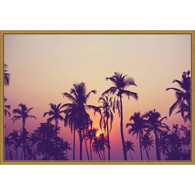 23" x 16" Palm Sky 1 by Design Fabrikken Framed Canvas Wall Art - Amanti Art: Sunrise Grove Silhouette