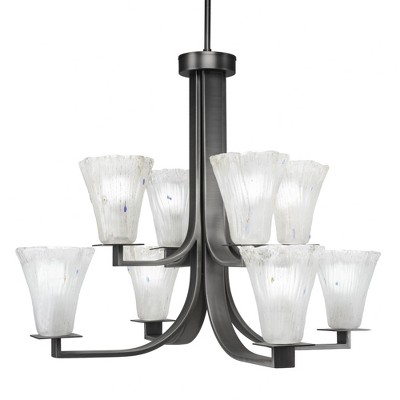 Toltec Lighting Apollo 8 - Light Chandelier in  Graphite with 5.5" Fluted Frosted Crystal Shade