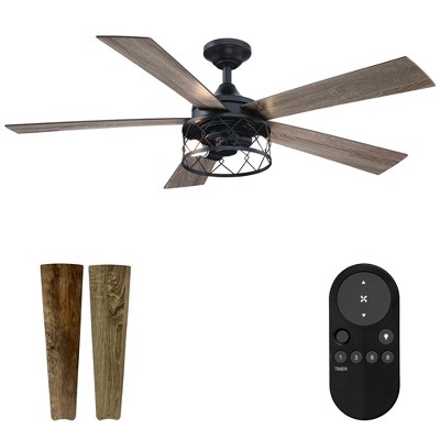 Parrot Uncle 52" Modern Black Ceiling Fan with Light and Remote 5-Blade