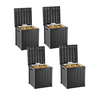 DSVIMOY Deck Boxes, 4-Piece 45 Gal Outdoor Storage Deck Box, Small Patio Storage Bin for Garden Tools, Brown, 30.75"*17.13"*21.85"