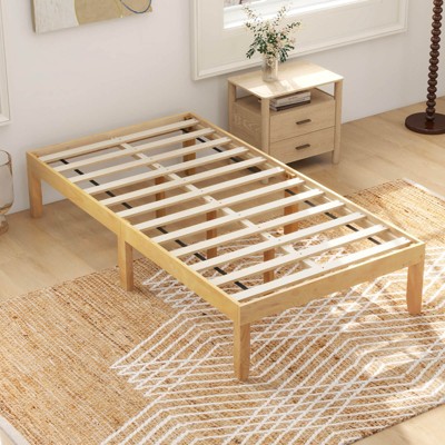 Costway Twin/Full/Queen Size Wooden Platform Bed Frame 14" with Rubber Wood Legs Under-bed Storage Beige