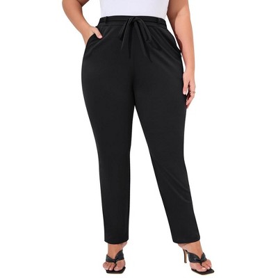 Womens Plus Size Stretch Work Pants Elastic Waist Business Casual Pants with Pockets Pencil Leg Pants