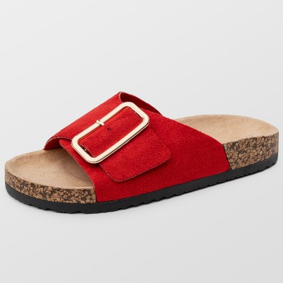 Alpine Swiss Heidi Women's Slide Sandals | Comfortable Cork Footbed | Arch Support Adjustable Buckle Vegan Suede | Anti-Slip Shoes for Summer & Beach
