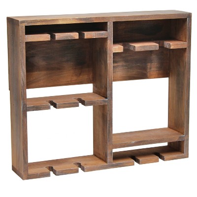 Bartow Wall Mounted Wood Wine Rack Shelf with Glass Holder - Elegant Designs