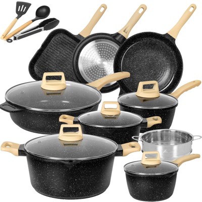 Romswi Kitchen Cookware Set, 23 Piece Non Stick Pots and Pans Set, Induction Cookware with Utensil and Pan Protectors, Multi Color