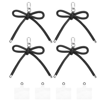 Unique Bargains PU Leather Bag Phone Charm Hanging Accessories Bow Keychains 4 Pcs