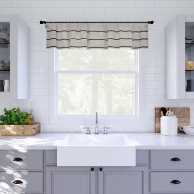 14"x52" Twill Striped Anti Dust Sheer Cafe Window Valance - Clean Window