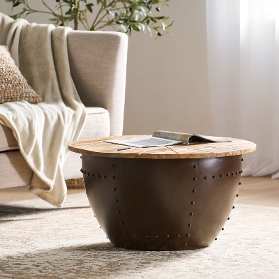 Christopher Knight Home Algonac Modern Industrial Handcrafted Mango Wood and Iron Storage Coffee Table, Natural
