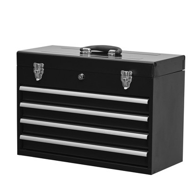 20.30"Metal Tool Box with 4 Drawers Portable Steel Tool Chest with Metal Cylinder Lock and Latch Closure, Liner, Red Powder coating-Red