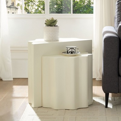 NicBex Modern Wave-Edge Coffee Side Table Set of 2, Fiberglass & No Need Assembly End Tables, Nesting Duo for Living Room Bedroom