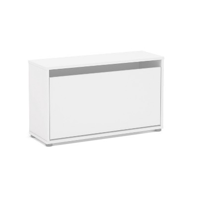 Polifurniture Compact Shoe Storage White: Freestanding Particle Board Organizer, Holds 8 Pairs