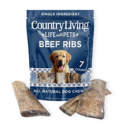 Country Living 4”-7” Rib Bones Dog Treats – 7 Count Bag – All-Natural Beef Rib Bones for Dogs – Long-Lasting, High-Protein Chews