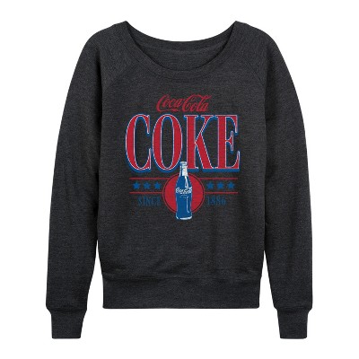 Women's - Coca-Cola - 90s Coke Collegiate Design Lightweight French Terry Wide Neck Long Sleeve Graphic Shirt