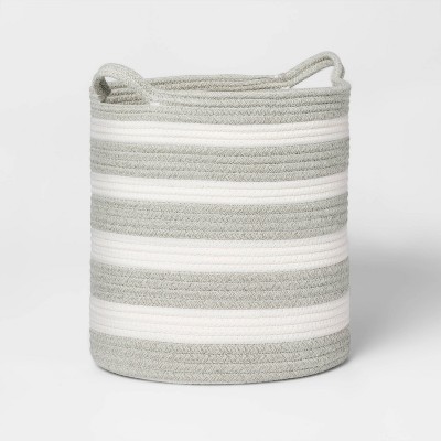 Medium Striped Coiled Kids' Rope Basket Gray - Pillowfort™: Toy & Storage Basket, Cotton & Polyester, Circular Design