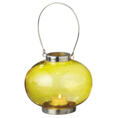 Ganz 5.5" Fancy Fair Round Silver and Yellow Retro Glass Tea Light Candle Holder Lantern