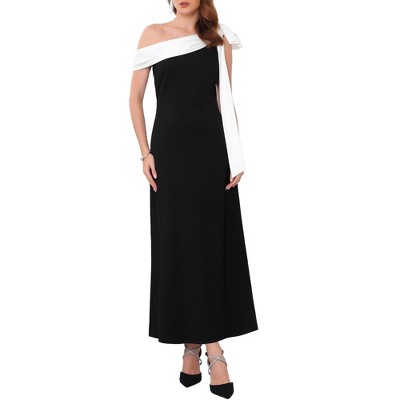 INSPIRE CHIC Women's One Shoulder Bow Wedding Guest Bridesmaid Cocktail Prom A-Line Maxi Evening Dress