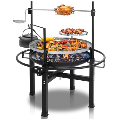 ROVSUN 33 Inch Outdoor Fire Pit with 2 Grill, Wood Burning Fire Pit with Swivel Cooking Grate£¬Outdoor Fire Pit with Removable Swivel Grill