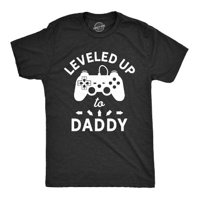 Mens Leveled Up to Daddy T Shirt Funny Video Game Fathers Day Tee - Crazy Dog Men's T Shirt For Gamers