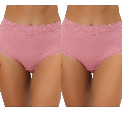 Allegra K Women's High Waist Tummy Control Comfortable Lace Trim Ribbed Briefs 2 Packs