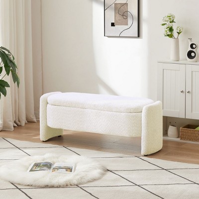 Oval Entryway Bench With Storage Bed Bench With Storage,Boucle Upholstered Living Room Bench Storage Ottoman Bench Seat-Cuddlewood