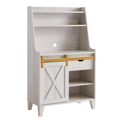 Downes Farmhouse Baker's Rack: Storage Drawer, 4 Shelves, White Oak - miBasics