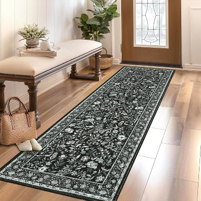 Floral Washable Runner Rug for Hallway, Kitchen, Laundry, Non-Slip, Stain-Resistant, Ultra-Thin, Entryway, Soft, Long Bedroom Rugs.