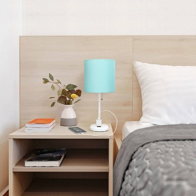 Creekwood Home Oslo 19.5" Power Outlet Base Metal Table Desk Lamp with Shade
